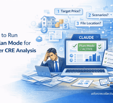 Illustrated feature image showing CRE professionals planning deal analysis using AI plan mode to improve underwriting accuracy.