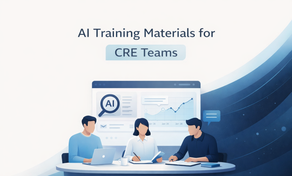 AI training materials for commercial real estate teams displayed through collaborative learning dashboard showing analytics, data insights, and digital tools used for skill development and operational workflow improvement.