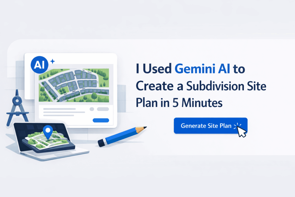 Minimal subdivision site plan illustration with AI interface on a light background