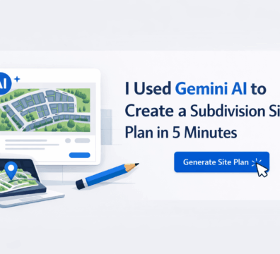 Minimal subdivision site plan illustration with AI interface on a light background