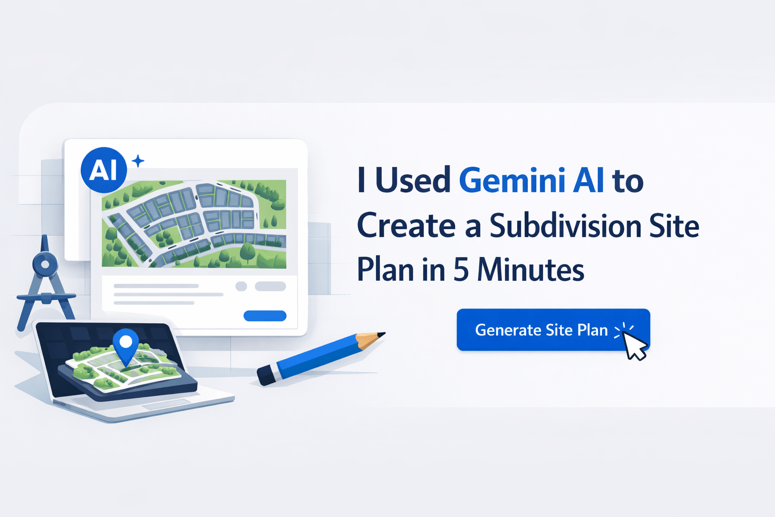 Minimal subdivision site plan illustration with AI interface on a light background
