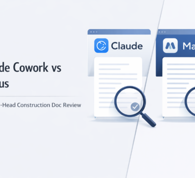 Minimalist feature image showing “Claude Cowork vs Manus” with a clean left-aligned heading and subheading, and simple document review visuals on the right in a light SaaS-style interface