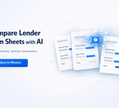 AI-powered comparison of lender term sheets with highlighted loan details and clean SaaS-style interface