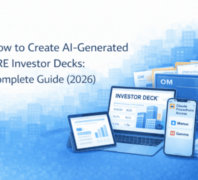 AI-generated CRE investor decks guide showing laptop, tablet, and documents used to create commercial real estate investor presentations