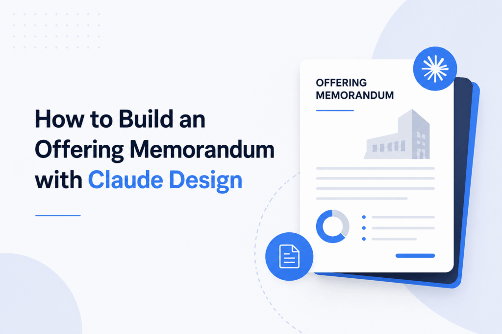 Minimalist feature image showing a clean offering memorandum document layout with charts and blue-accented UI elements on a light background.