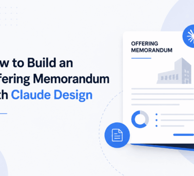 Minimalist feature image showing a clean offering memorandum document layout with charts and blue-accented UI elements on a light background.