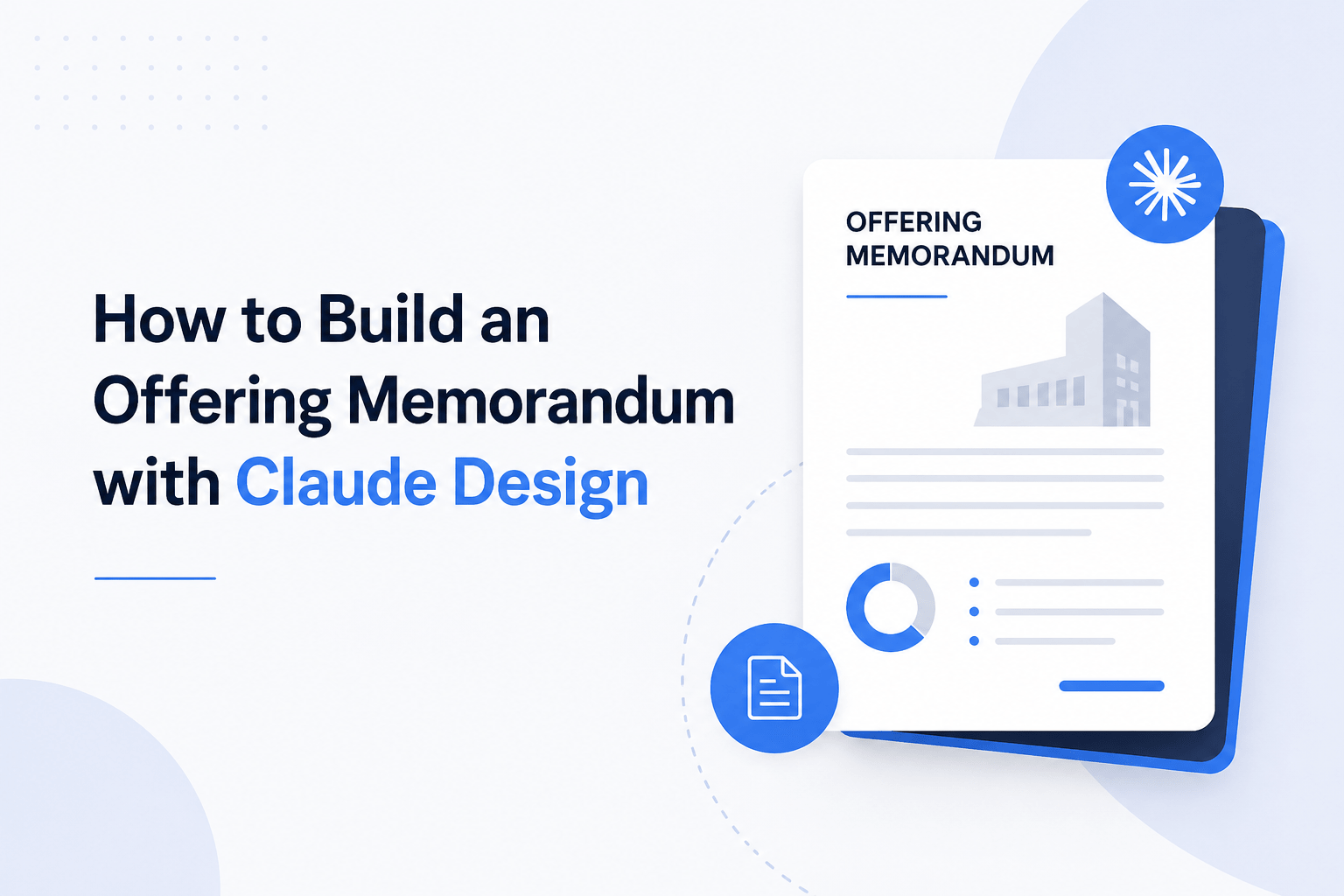 Minimalist feature image showing a clean offering memorandum document layout with charts and blue-accented UI elements on a light background.