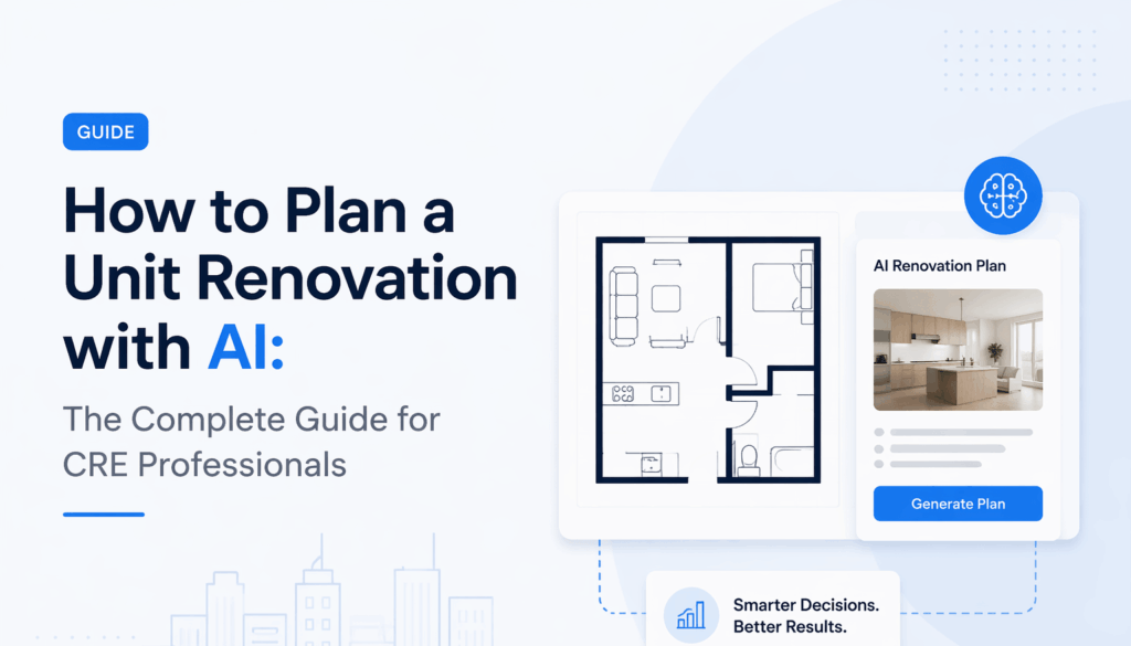 Minimalist blog feature image with blue and white SaaS-style design showing a modern luxury home render and the text “Using Midjourney for Real Estate Marketing Visuals.”